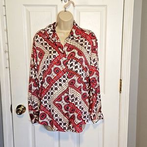 Zara. Multi print boho. Mixed media button-down shirt  small